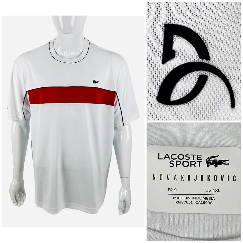 Lacoste Mens 4XL Shirt Short Sleeve Tech Tennis Novak Djokovic Graphic 9 EUC